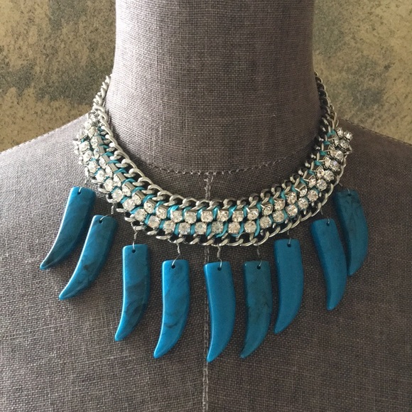 NWOT Turquoise Stone and Rhinestone Necklace - Picture 1 of 3